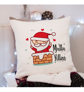 Mutlu Yıllar & Merry Christmas & Yılbaşı & Noel Baba Tasarımlı Yastık