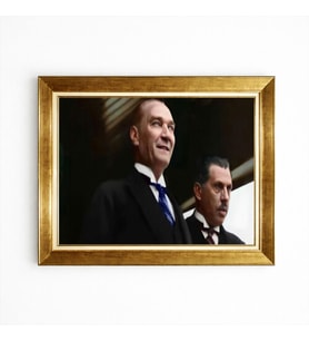 Tablore Mustafa Kemal Atatürk Portresi Klasik Takım Elbiseli Altın Çerçeveli Ofis Tablosu