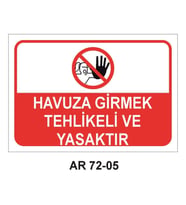 HAVUZA GİRMEK TEHLİKELİ VE YASAKTIR KADIN FİGÜRLÜ İŞ GÜVENLİĞİ UYARI LEVHASI 2 ADET PVC 21X29CM