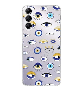 PrintiFy Samsung Galaxy M34 ile Uyumlu 1mm Slim Fit Nazar Boncuğu 2 Baskılı Şeffaf  Kılıf