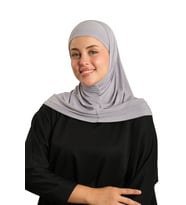Gri Pratik Hazır Geçmeli Boru Boneli İkili Tesettür Eşarp Sandy Düz 2501_15
