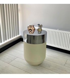 Dekoratif Krom Darbuka Beyaz Sehpa 60cm