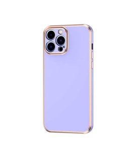 Apple iPhone 13 Pro Kılıf Zore Bark Kenarları Altın Renk Kılıf (Mor)