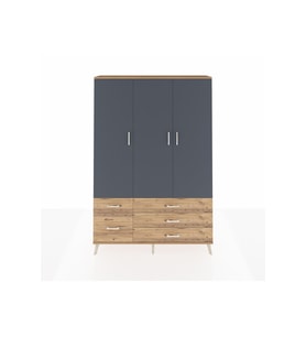 Arges Dolap 5 Raflı 5 Çekmeceli Tek Askılı 132x30x195 Çam-Antrasit/Çam