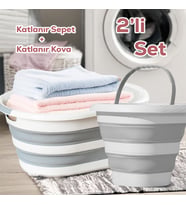 Porsima 2li Katlanır Temizlik Seti - Katlanır Sepet 25lt - Katlanır Kova 10lt