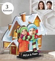 Kişiye Özel 3 Katmanlı  Yılbaşı Sevgili Ahşap Biblo-1