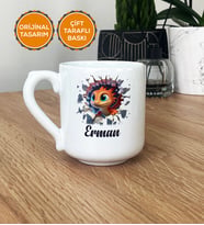 3D Efektli Ejderha Baskılı Hediye Kupa Bardak Oval İsimli İsim Yazılı (Beyaz)