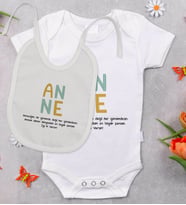 BK Kids Anne Tasarımlı Bebek Body Zıbın ve Mama Önlüğü Hediye Seti - Model 2