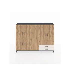 Hyperion Dolap 12 Raflı 2 Çekmeceli 7 Kapaklı 220x44x163 Antrasit-Çam/Aytaşı