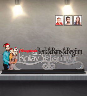 Kişiye Özel Yılbaşı Aile Karikatürlü Kolay Yetişmiyor Ahşap Biblo Model-1