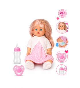 Boncuk Bebek Sesli ve Altını Islatan Oyuncak Bebek Seti - Biberonlu Emzikli (30 cm)