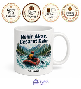 Rafting Sever Temalı Baskılı Kupa Bardak Hediye Porselen Mug