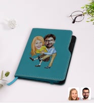 BK Gift Kişiye Özel Sevgililer Karikatürlü Turkuaz Termo Deri Defter-102