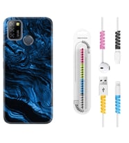 INFINIX Smart 4 5 6 Zero 8 S5 Pro Kılıf Kablo Koruma Spiral Silikon Blue MArble 1379