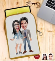 BK Gift Kişiye Özel Sevgililer Karikatürlü Taşınabilir Koruyucu Tablet Kılıfı & Organizer Çanta - Sarı-81