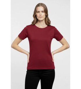 Essence Bordo Bisiklet Yaka Slim Fit Kadın Tişört - Günlük Basic Body