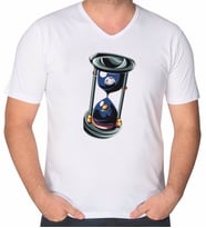 BK Gift Kum Saati Tasarımlı V Yaka Tişört-1 (Beyaz)