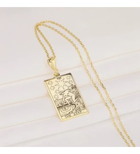 Kişiye Özel 925 Ayar Gümüş The Star Tarot Kart Kolye (Gold)