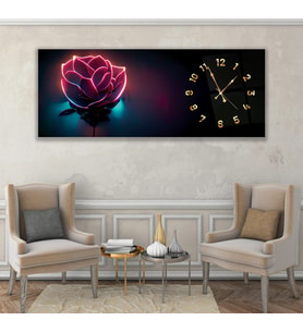 Saatli Neon Gül Cam Tablo