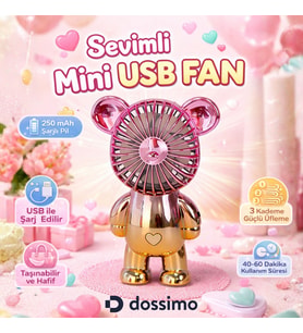 Dossimo DSM-903 Şarjlı Mini El Ve Masa Fanı Ayıcık Figürlü Mini El Pervanesi