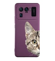 Xiaomi Mi11 Ultra Uyumlu Lansman Kılıf Catface Tasarımlı İçi Kadife Kapak-Mürdüm (Şeffaf)