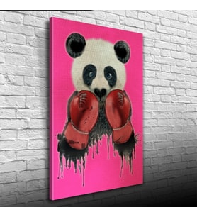 Pembe Arka Plan Boksör Panda Kanvas Tablo 50 x 70