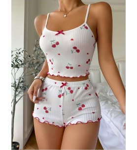 Kadın Askılı Bluz Şortlu Örme Takım Trend Moda (Beyaz)