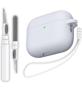 Pro 3.Nesil Uyumlu Açık Gri Premium Silikon Kulaklık Kılıfı, Kulaklık İpi ve 3'ü 1 Arada Bluetooth Kulaklık Temizleme Kalemi Seti (Açık Gri)