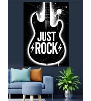 Gitar Formlu Rock Yazısı Dekoratif Kanvas - Mdf Ahşap Tablo