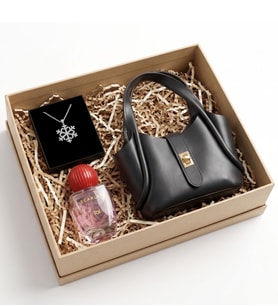 Zamansız Şıklık Hediye Seti (Kadın Çanta & Rebul Scarlet EDP 50 ml & Kar Tanesi Kolye Hediye Seti) Kadına Hediye, Sevgiliye Hediye