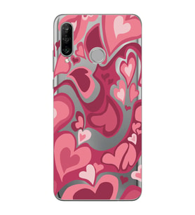 Huawei P30 Lite Uyumlu Kalp Desenli Şeffaf Telefon Kılıfı