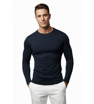 DeepSEA Beyaz Dar Kalıp Likralı %90 Pamuk Erkek Sweatshirt – Vücuda Oturan İnce Penye Sweat 2300423