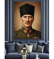 Mustafa Kemal Atatürk'Ün Portresi Dekoratif Kanvas - Mdf Ahşap Tablo