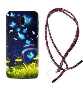 Samsung J6 Plus J7 Prime J7 Pro M20 Kılıf Boyun Asklı Rasta Silikon Neon Butterflys 1309
