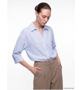 LCW Comfort Mavi Çizgili Oversize Kadın Gömlek