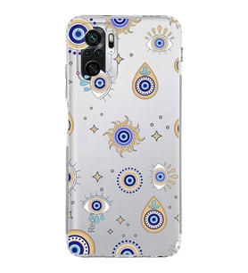 PrintiFy Xiaomi Redmi Note 10 ile Uyumlu Nazar Boncuğu 5  Kamera Korumalı Şeffaf Silikon Kılıf