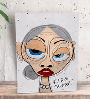 BK Gift The Lazy People Collection Old Girl Tasarımlı Dekoratif Mini Kanvas Tablo 15x20cm-1