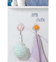 Porsima 084 2 Adet Tekli Papatya Desenli Dekoratif Yapışkanlı Banyo Mutfak Elbise Askılığı Havlu Askılığı
