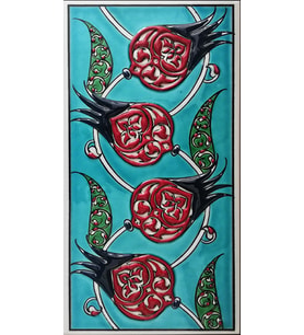 Armada Çini 10x20 Cm ED 208 Yeşil Nar çiçekli El dekoru Çini Karo