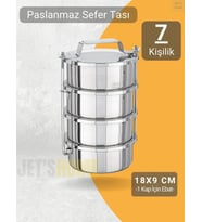 4’lü Sefer Tası 18x9 cm Yemek Taşıma Kabı Paslanmaz Çelik No:4 Kapasite 7 Kişilik