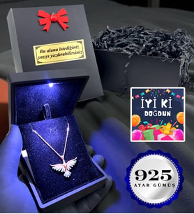 Kişiye Özel Doğum Günü Hediyesi Işıklı Kutuda 925 Ayar Zümrüdü Anka Kuşu Kolye - Ametist Taşlı