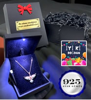 Kişiye Özel Doğum Günü Hediyesi Işıklı Kutuda 925 Ayar Zümrüdü Anka Kuşu Kolye - Ametist Taşlı