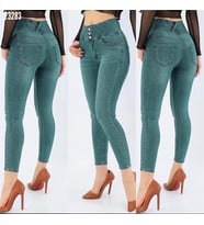 Yüksek Bel Likralı Jean Pantolon 90 Cm (Yeşil)