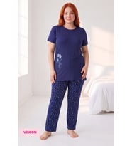 Guava Kadın Düğmesiz Bisiklet Yaka Viskon Kısa Kol Pijama Takımı(Basen Kapatır Tunik Boy)