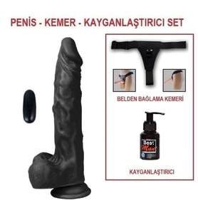 LilituShop 21 cm Belden Bağlamalı Titreşimli Gerçekçi Silikon Siyahi Penis Set