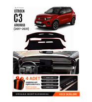 CITROEN C3 AIRCROSS (2017-2021) Uyumlu Torpido Örtüsü Torpido Kılıfı - Siyah Kırmızı