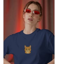 Sarman Kedi Baskılı Kadın Oversize Tişört – Minimal Turuncu Kedi Tasarım