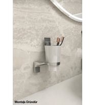 Premium Krom F1 Model Diş Fırçalık Cam Bardaklı Banyo Aksesuarı 5 Yıl Garantili
