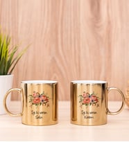 Kişiye Özel Çiçek Buketi İsimli İkili Gold Kupa Bardak