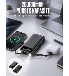 Powerbank 20.000 Mah Dijital Göstergeli LCD Ekran Uzun Pil Ömrü Yeni Nesil